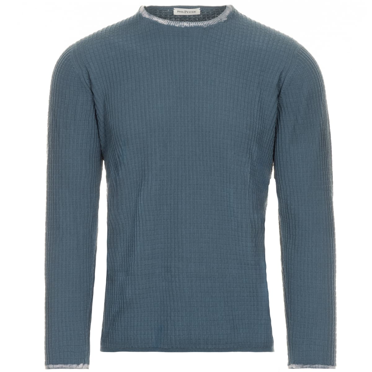 Waffelstrick Pullover Mittelblau Waffelstrick Pullover Mittelblau