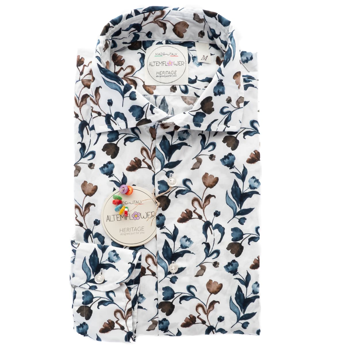 Hemd Positano Floral Weiß-Blau
