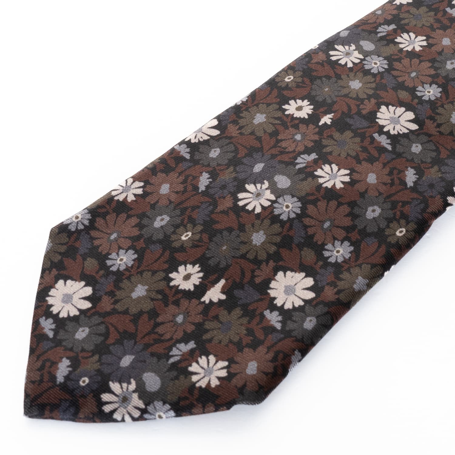 Seidenkrawatte Floral Braun-Grau
