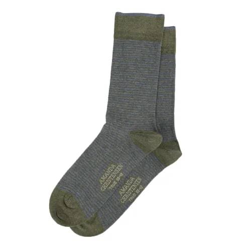 Socken Streifen Baumwollmix Oliv Grau