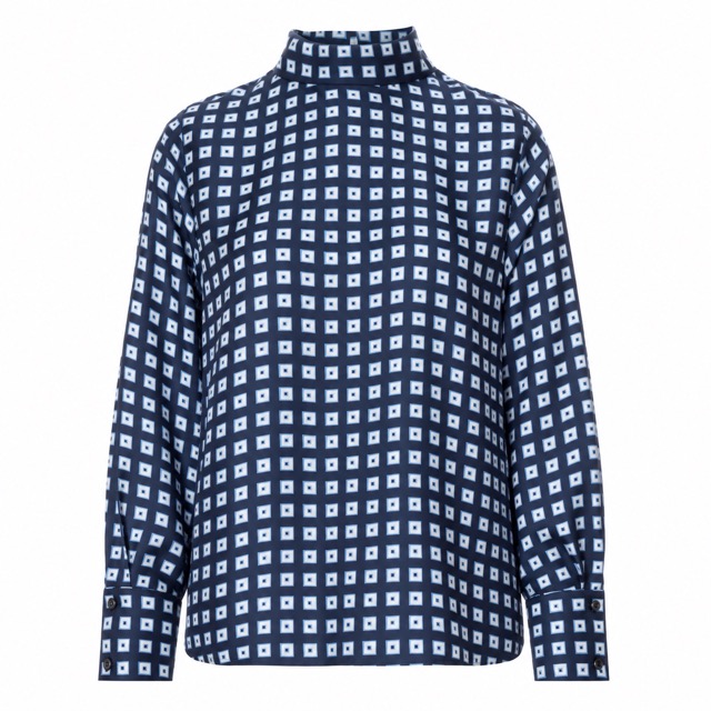 Seidenbluse Marine Gemustert