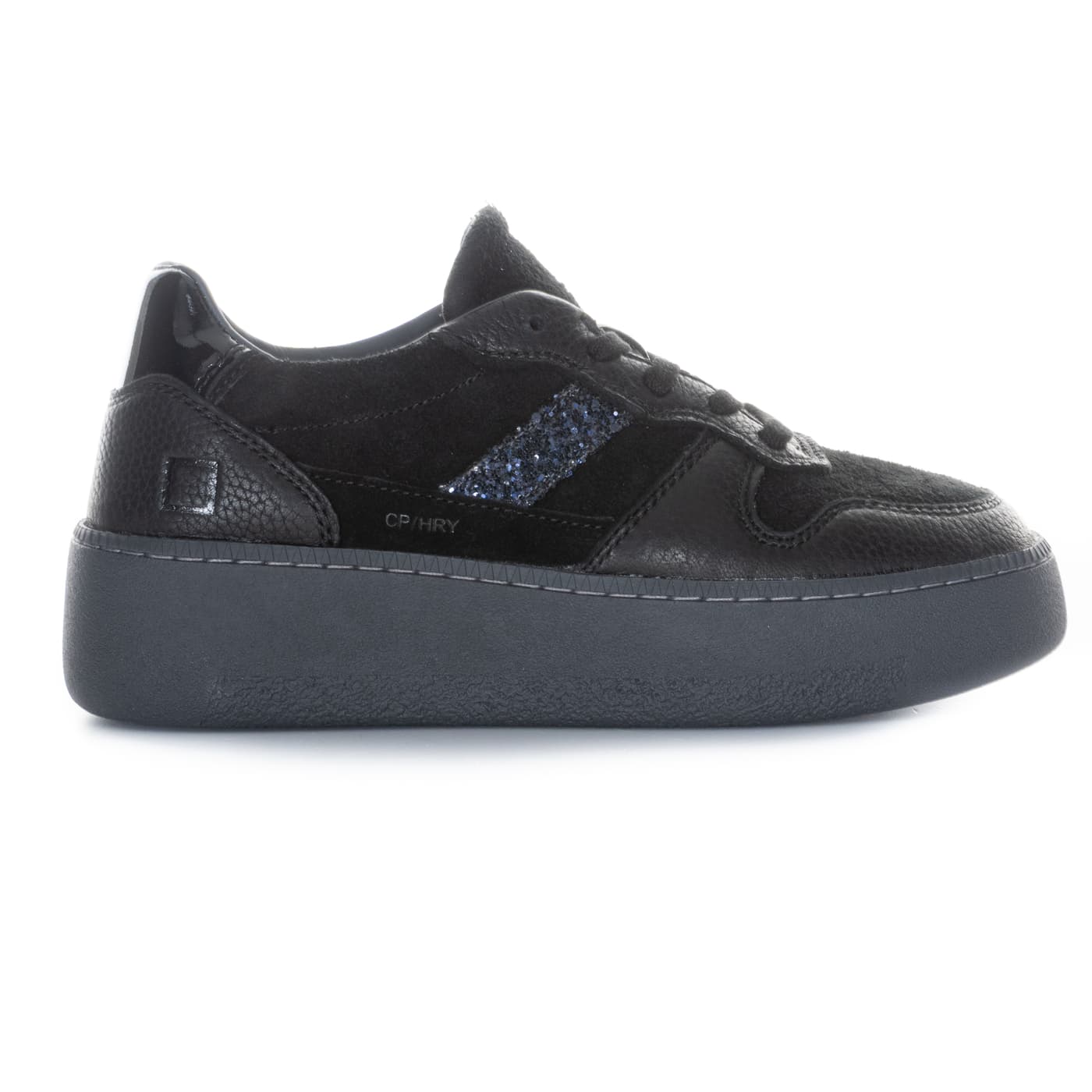 Court Platform Sneaker Schwarz mit Glitzerdetail