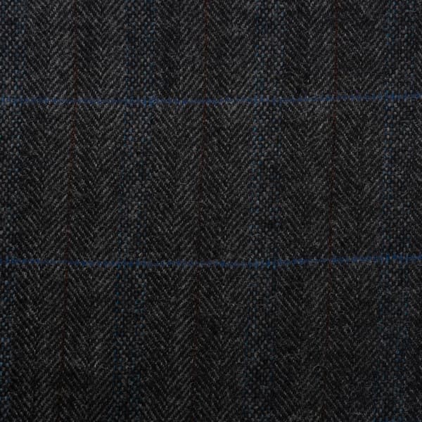 212 Heringbone mit blauem Überkaro kräftige Wolle