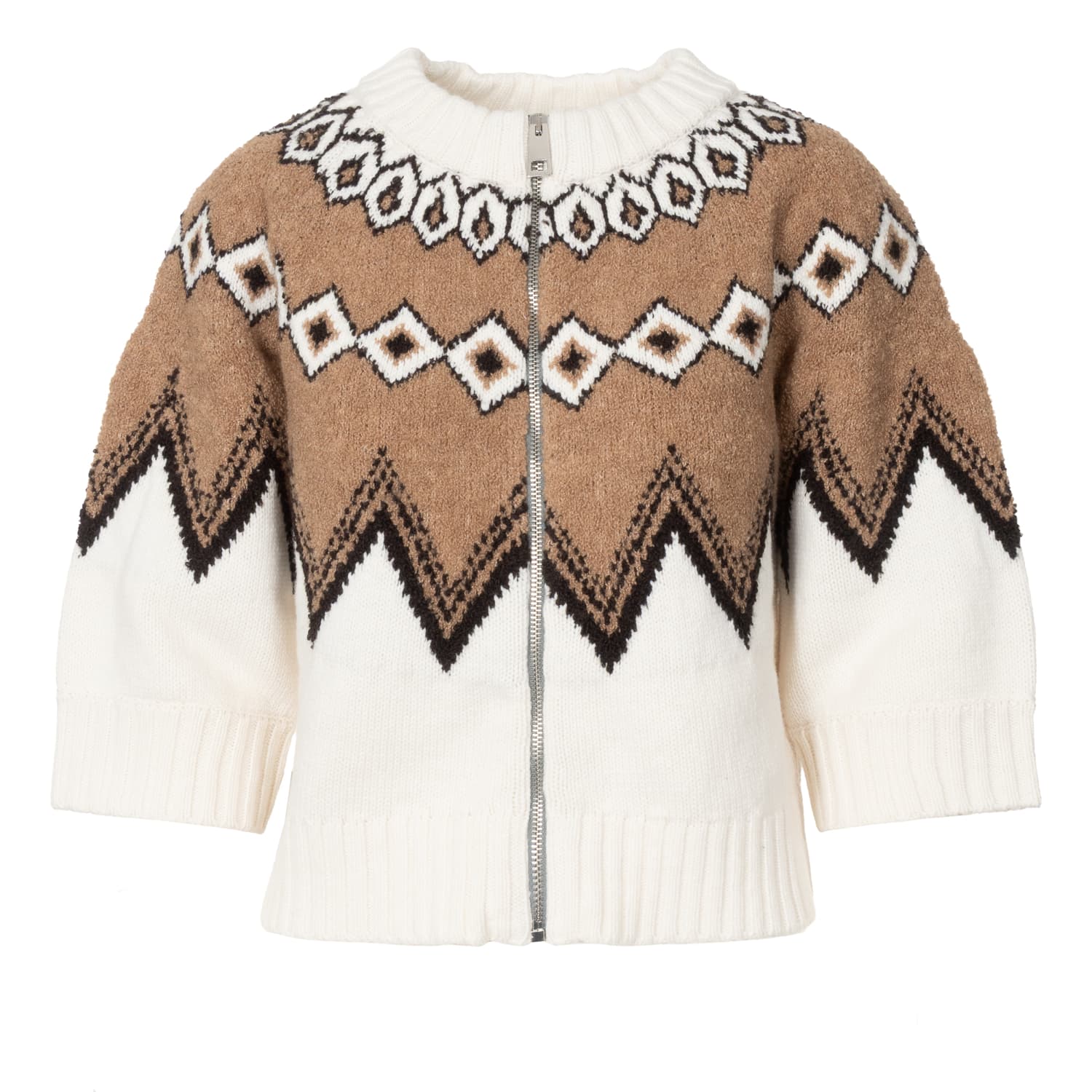 Bouclé-Strickjacke Jacquardmuster