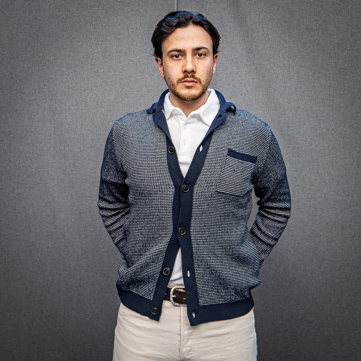 Strickjacke Baumwoll-Waffel-Bouclé
