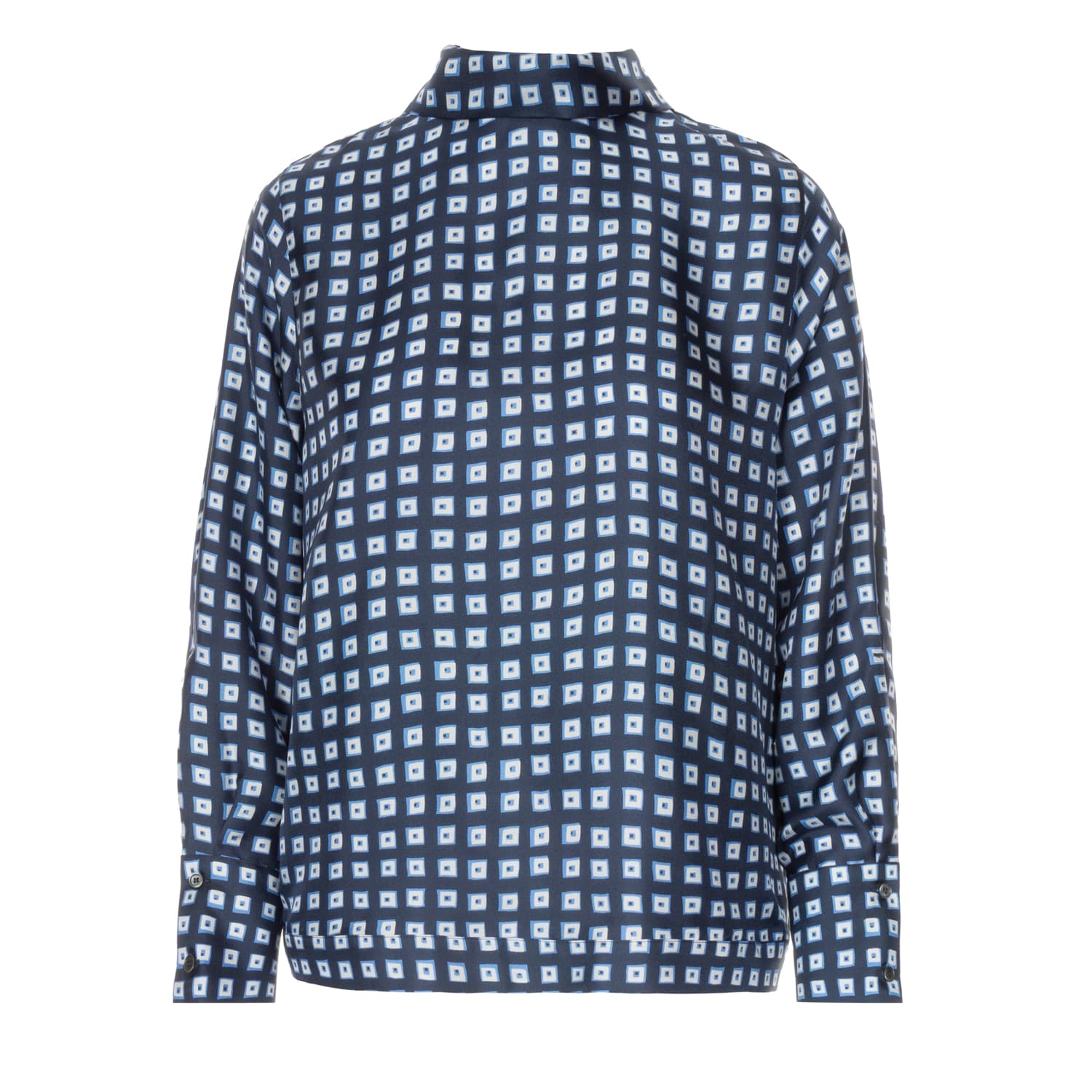 Seidenbluse Marine Gemustert