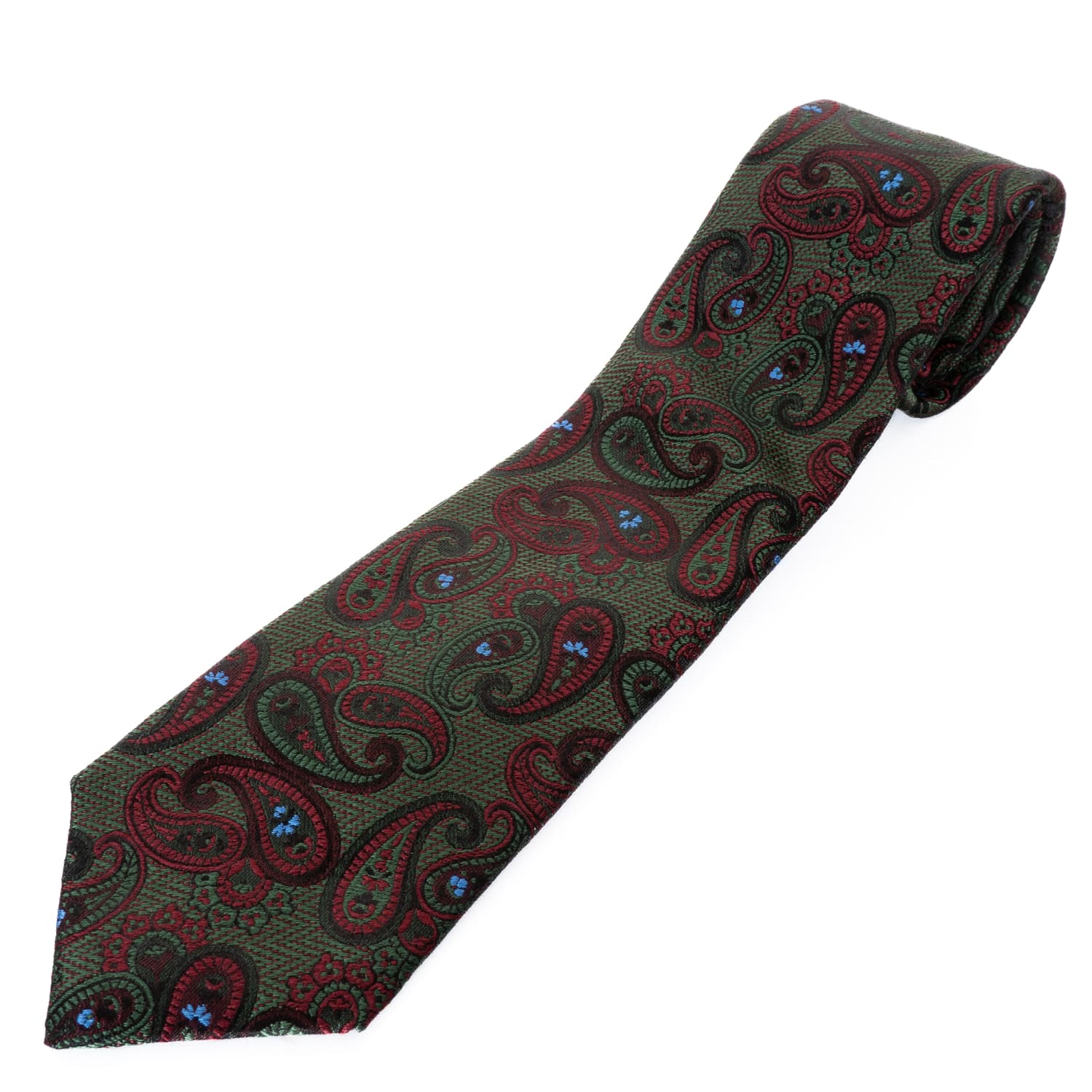 Seidenkrawatte Paisley Grün-Bordeaux