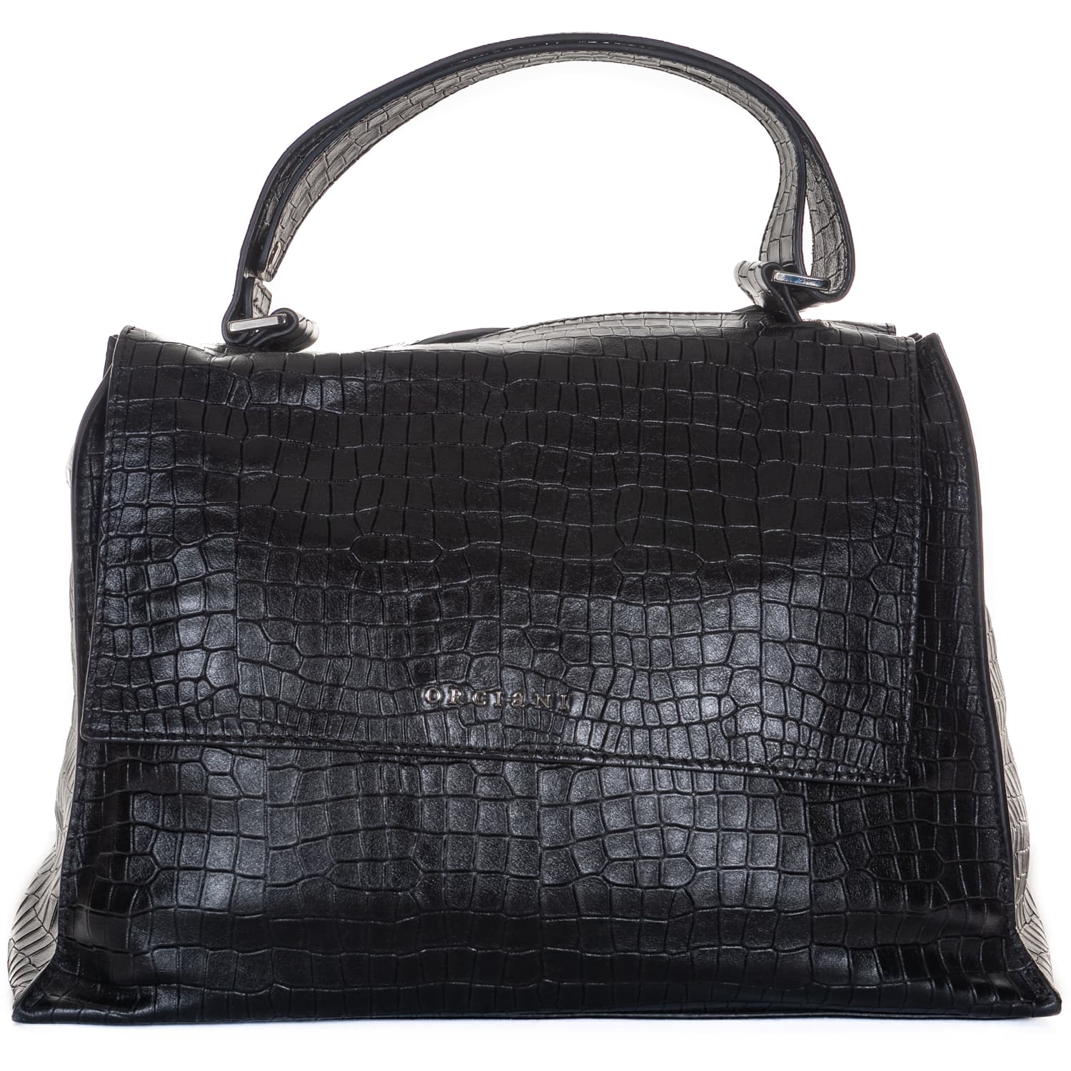 Lederhandtasche Schwarz mit Krokodildesign