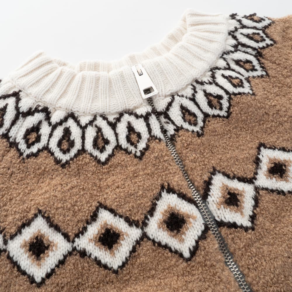 Bouclé-Strickjacke Jacquardmuster