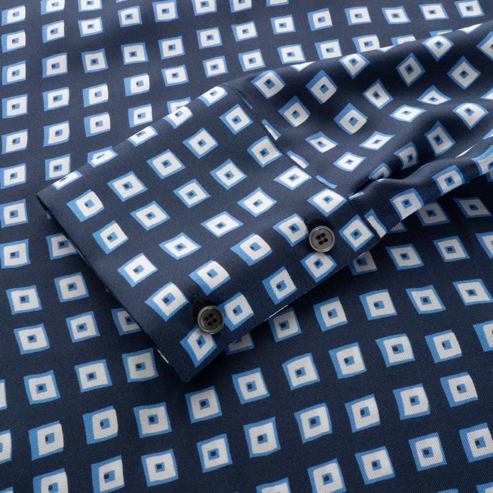 Seidenbluse Marine Gemustert