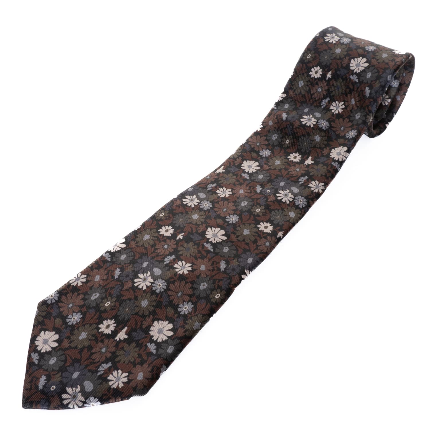 Seidenkrawatte Floral Braun-Grau