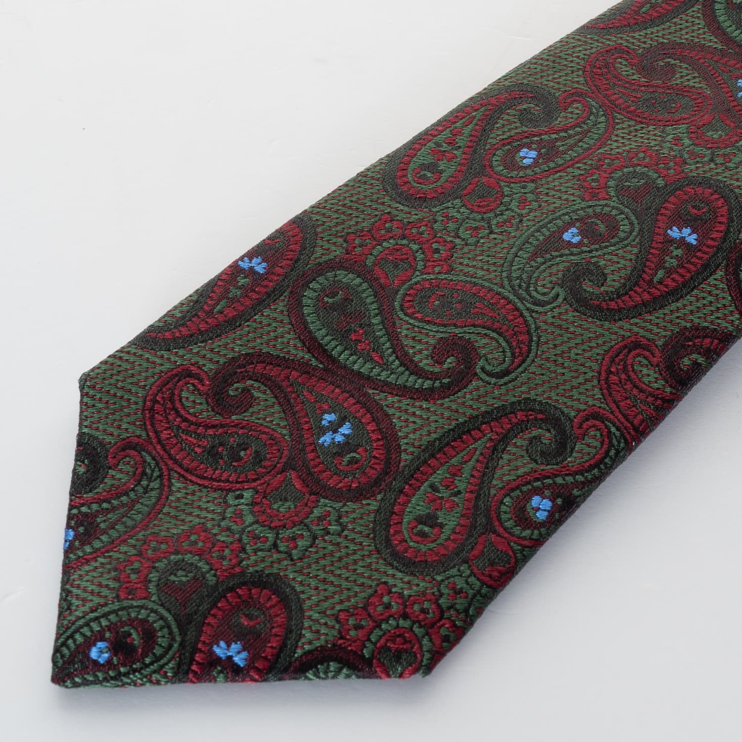 Seidenkrawatte Paisley Grün-Bordeaux