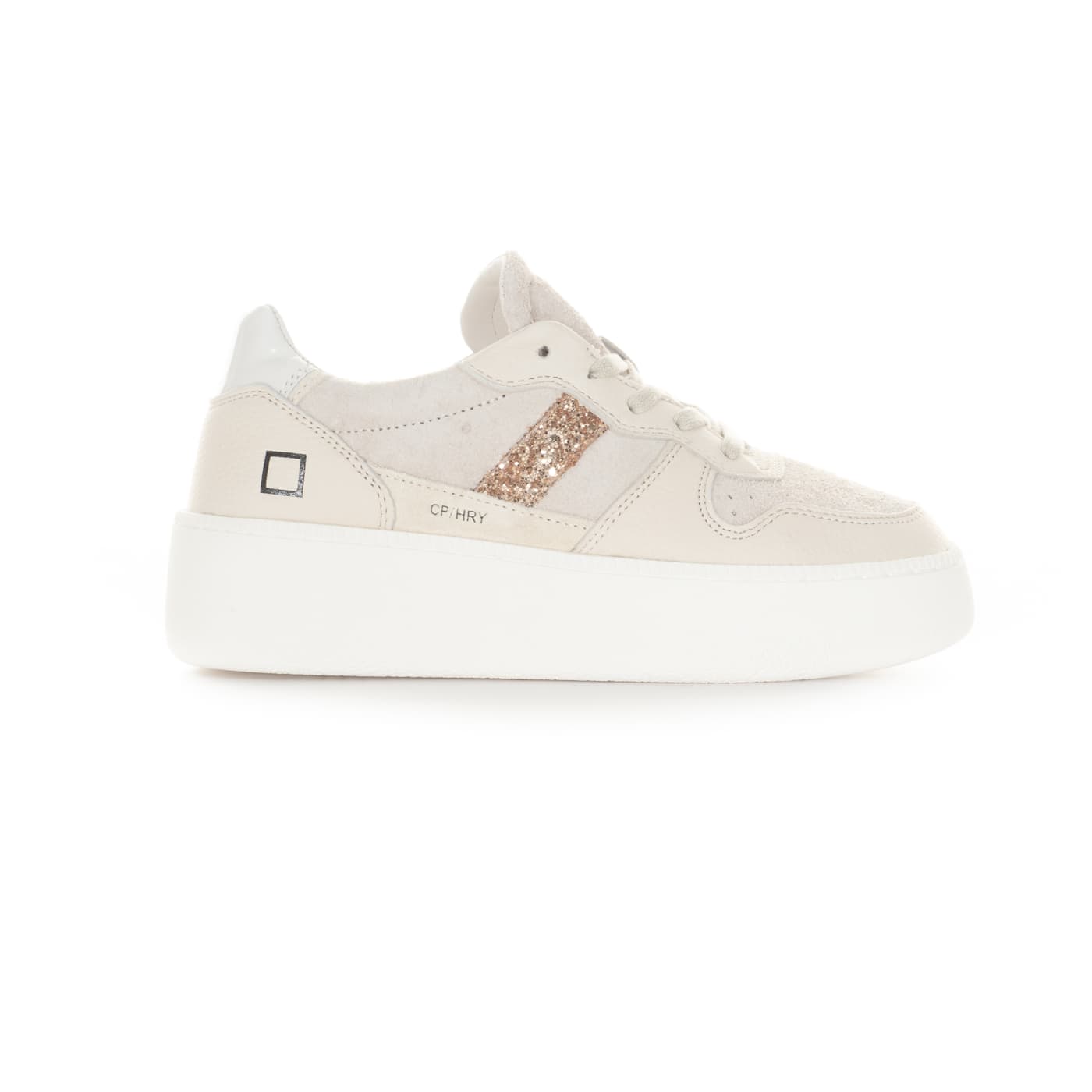 Court Platform Sneaker Beige mit Glitzerdetail