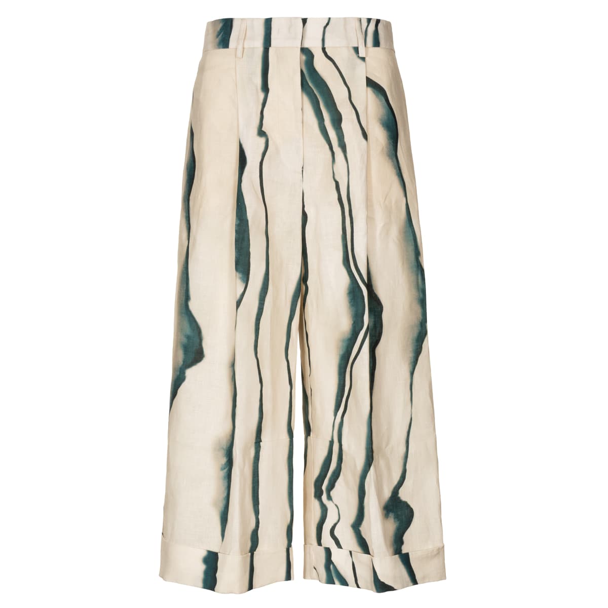 Leinenhose Wide Leg Natur/Grün