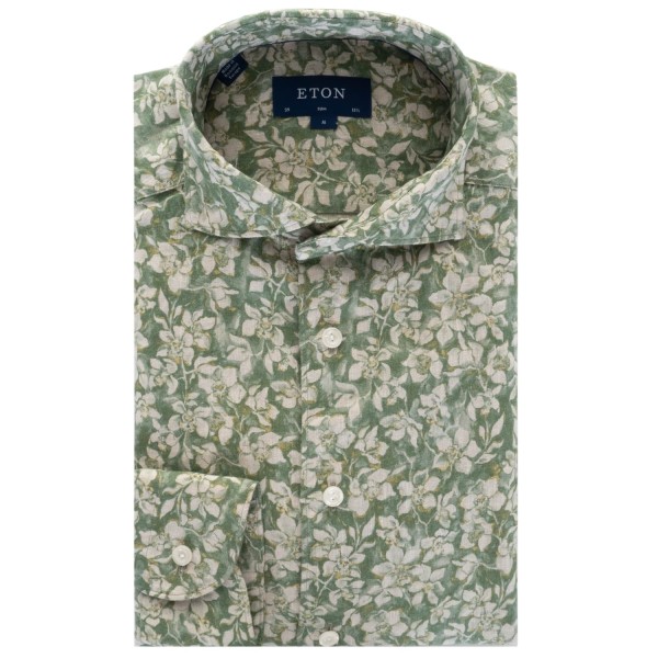 Eton Linen Shirt Green Floral