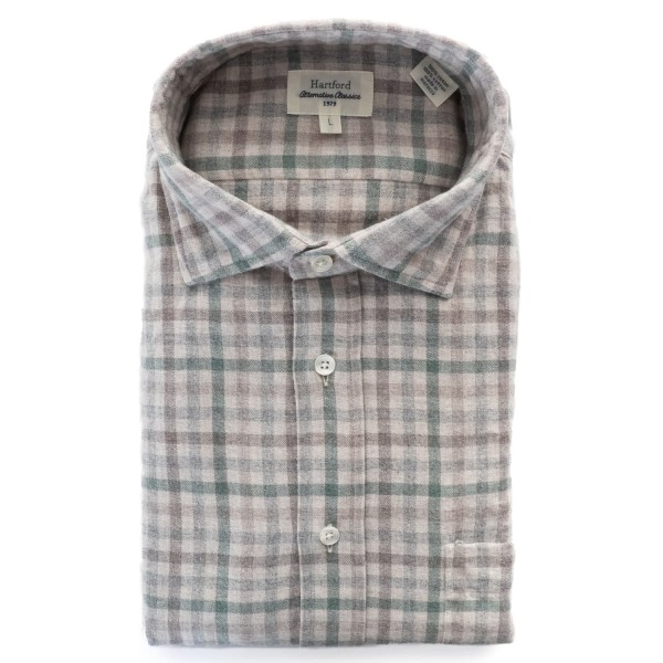 Hartford Shirt Lightweight Flannel Shirt Ecru Jade