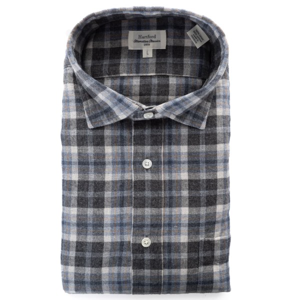 Hartford Shirt Lightweight Flannel Shirt Grey Blue